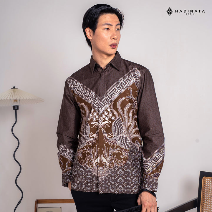 Hadinata Batik Premium Kemeja Batik Pria Lengan Panjang Superfine Furing Himaira Brown