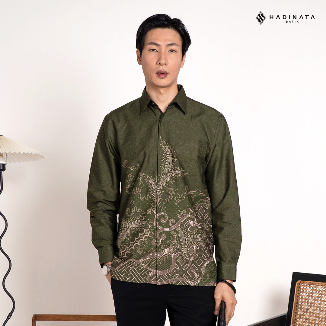 Hadinata Batik Premium Kemeja Batik Pria Lengan Panjang Superfine Furing Datura Green