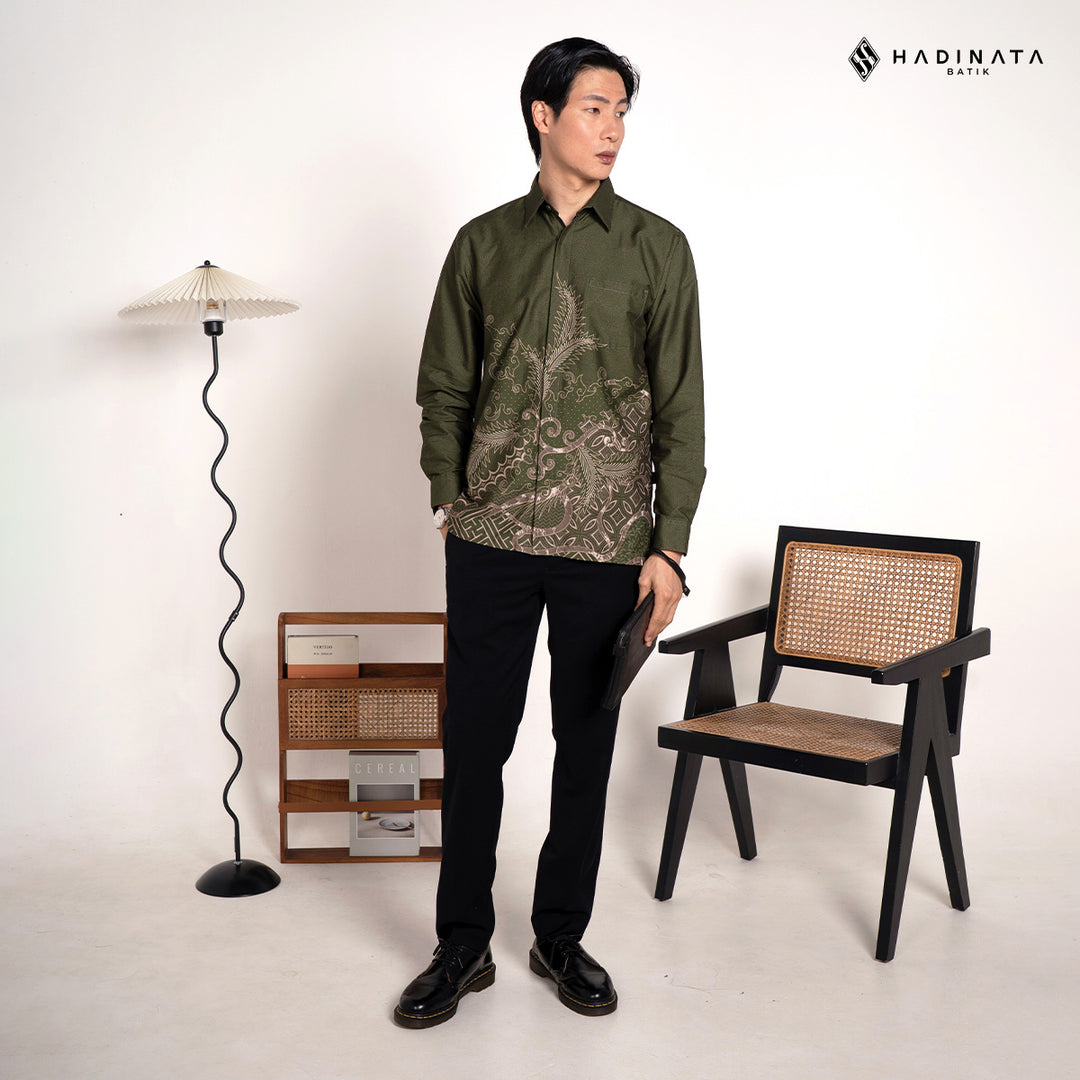 Hadinata Batik Premium Kemeja Batik Pria Lengan Panjang Superfine Furing Datura Green