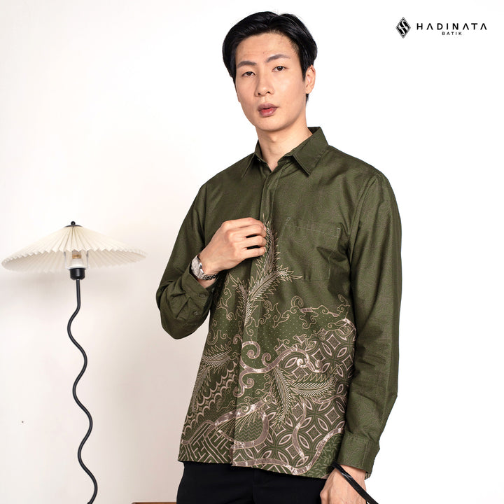 Hadinata Batik Premium Kemeja Batik Pria Lengan Panjang Superfine Furing Datura Green