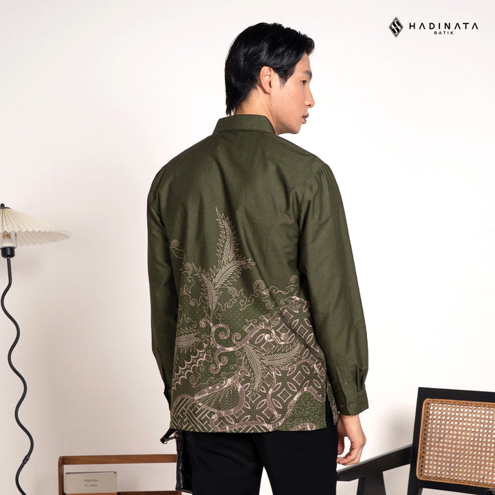 Hadinata Batik Premium Kemeja Batik Pria Lengan Panjang Superfine Furing Datura Green