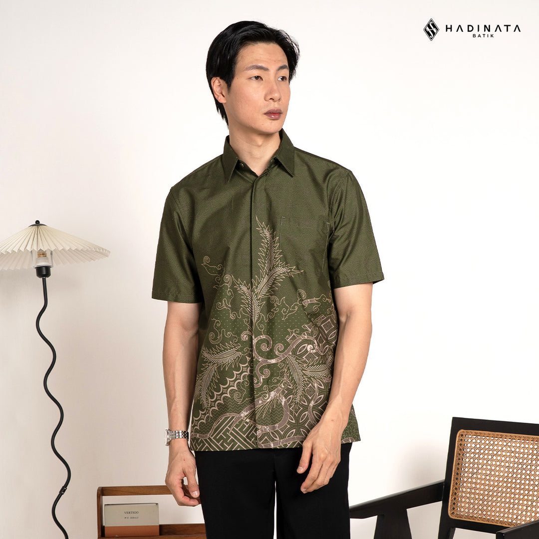 Hadinata Batik Premium Kemeja Batik Pria Lengan Pendek Superfine Datura Green