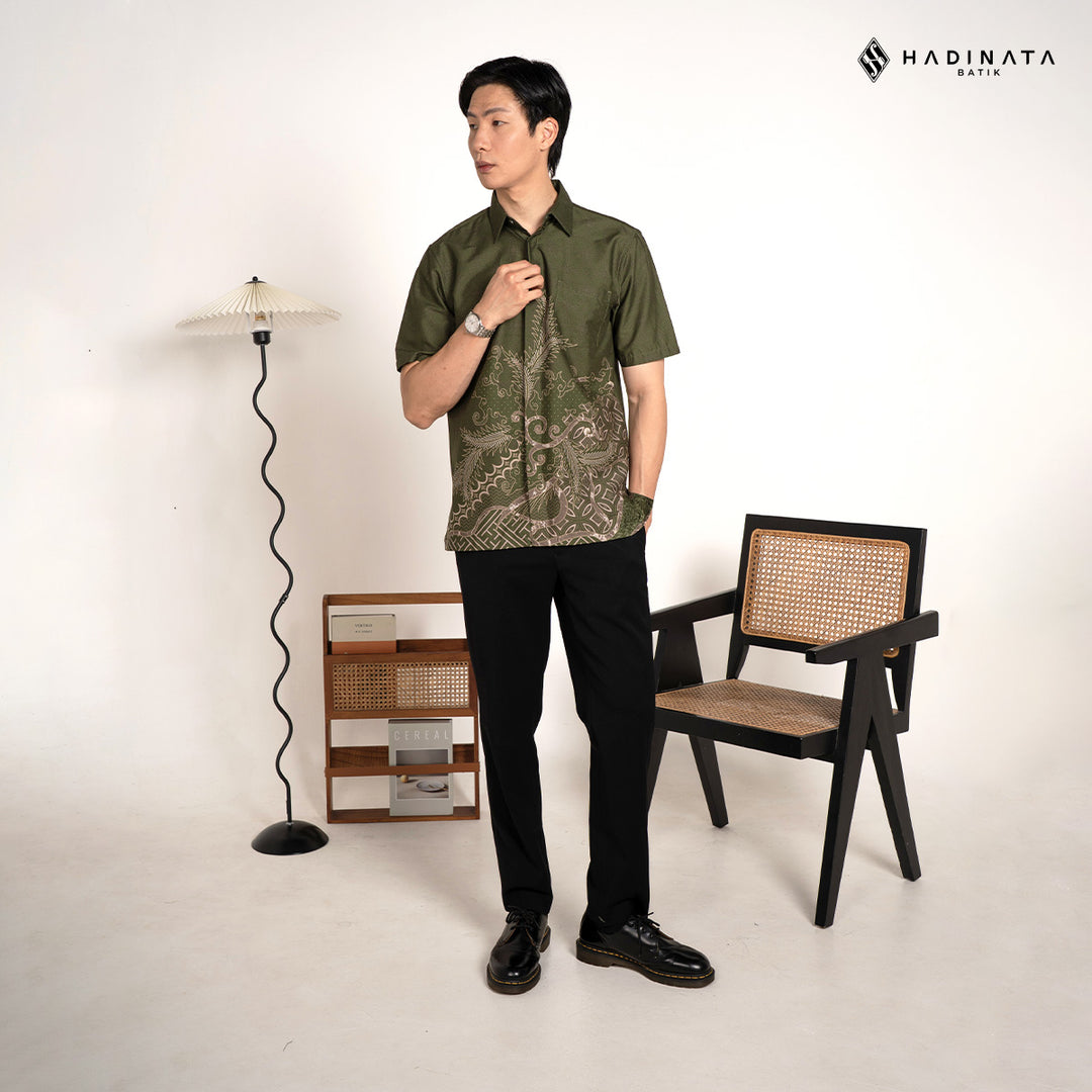 Hadinata Batik Premium Kemeja Batik Pria Lengan Pendek Superfine Datura Green