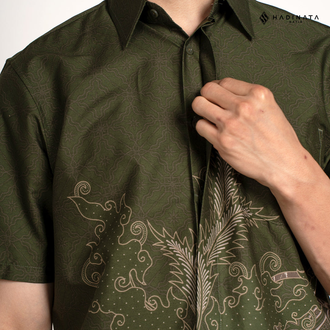 Hadinata Batik Premium Kemeja Batik Pria Lengan Pendek Superfine Datura Green