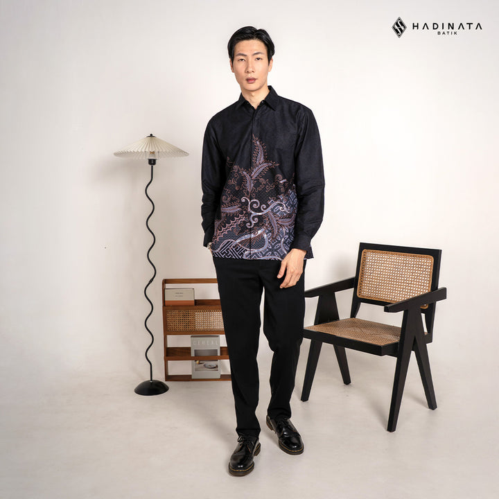 Hadinata Batik Premium Kemeja Batik Pria Lengan Panjang Superfine Furing Datura Black