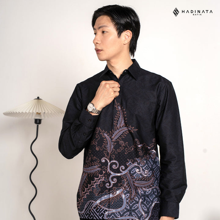 Hadinata Batik Premium Kemeja Batik Pria Lengan Panjang Superfine Furing Datura Black