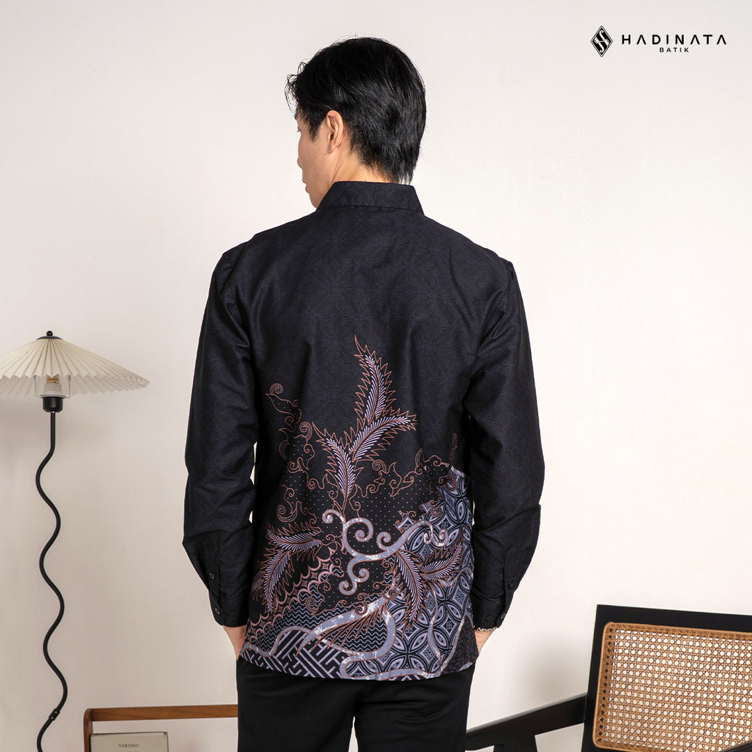 Hadinata Batik Premium Kemeja Batik Pria Lengan Panjang Superfine Furing Datura Black