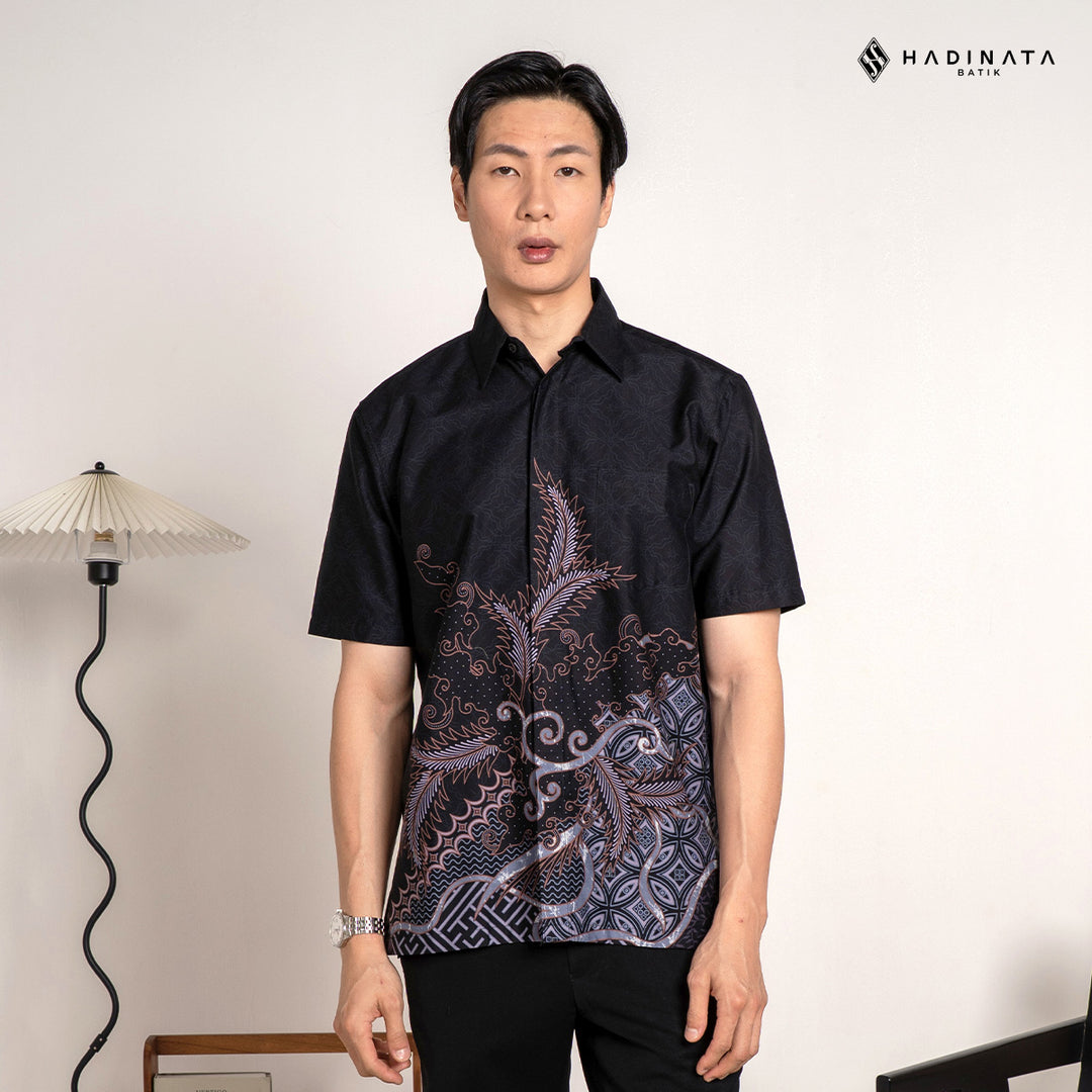 Hadinata Batik Premium Kemeja Batik Pria Lengan Pendek Superfine Datura Black