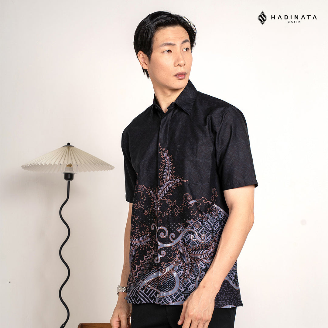 Hadinata Batik Premium Kemeja Batik Pria Lengan Pendek Superfine Datura Black