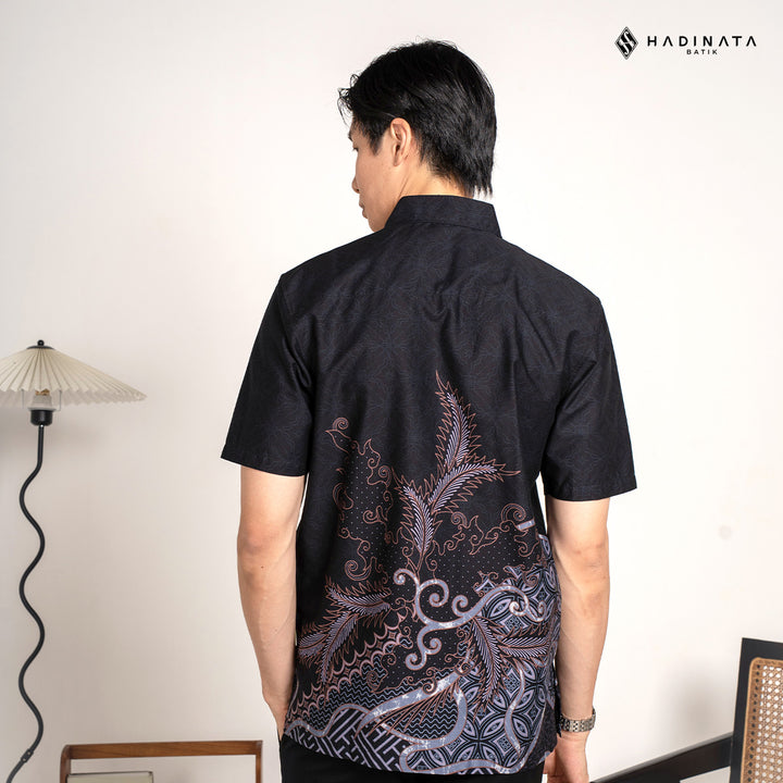 Hadinata Batik Premium Kemeja Batik Pria Lengan Pendek Superfine Datura Black