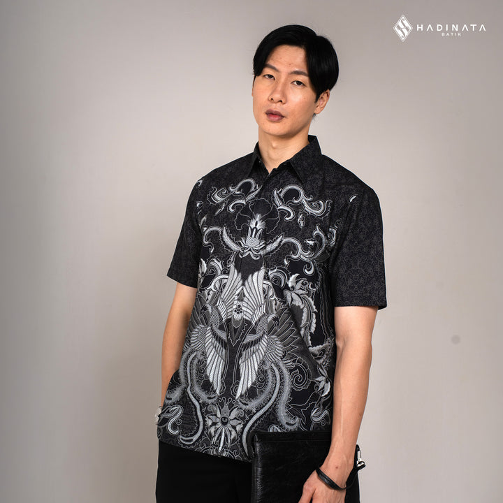 Hadinata Batik Premium Kemeja Batik Pria Lengan Pendek Superfine Harsh Black