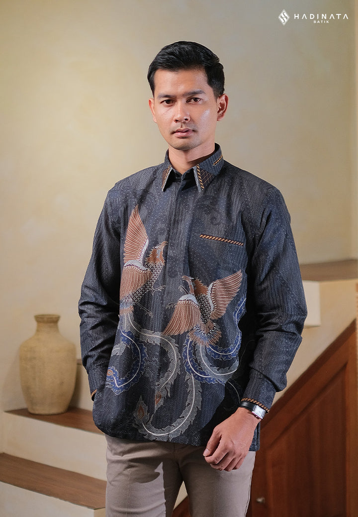 Hadinata Embroidery Batik Kemeja Panjang Dobby Aarush Black
