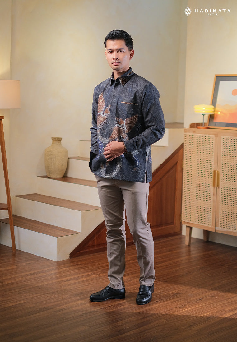 Hadinata Embroidery Batik Kemeja Panjang Dobby Aarush Black