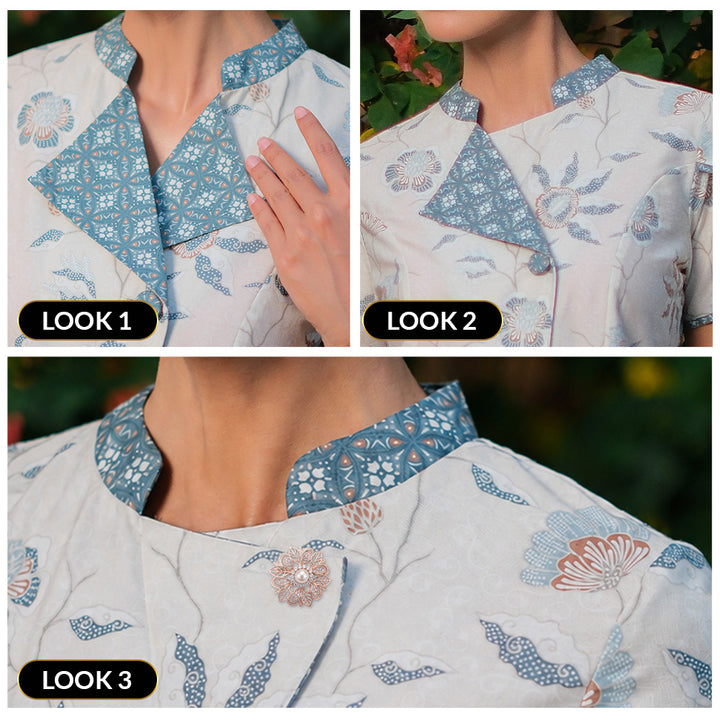 Hadinata Batik Premium Blouse Batik Wanita Lengan Pendek Superfine Sherenia Cream
