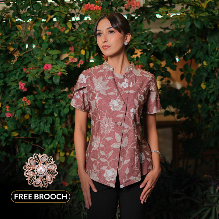 Hadinata Batik Premium Blouse Batik Wanita Lengan Pendek Superfine Sherenia Maroon