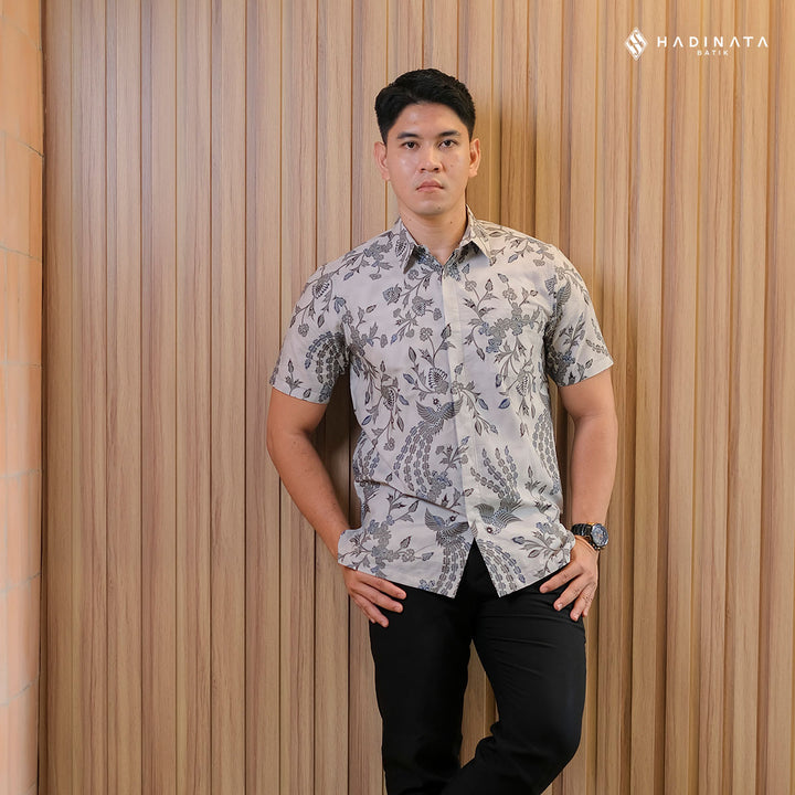 Hadinata Batik Premium Kemeja Batik Pria Lengan Pendek Superfine Wihangga Grey