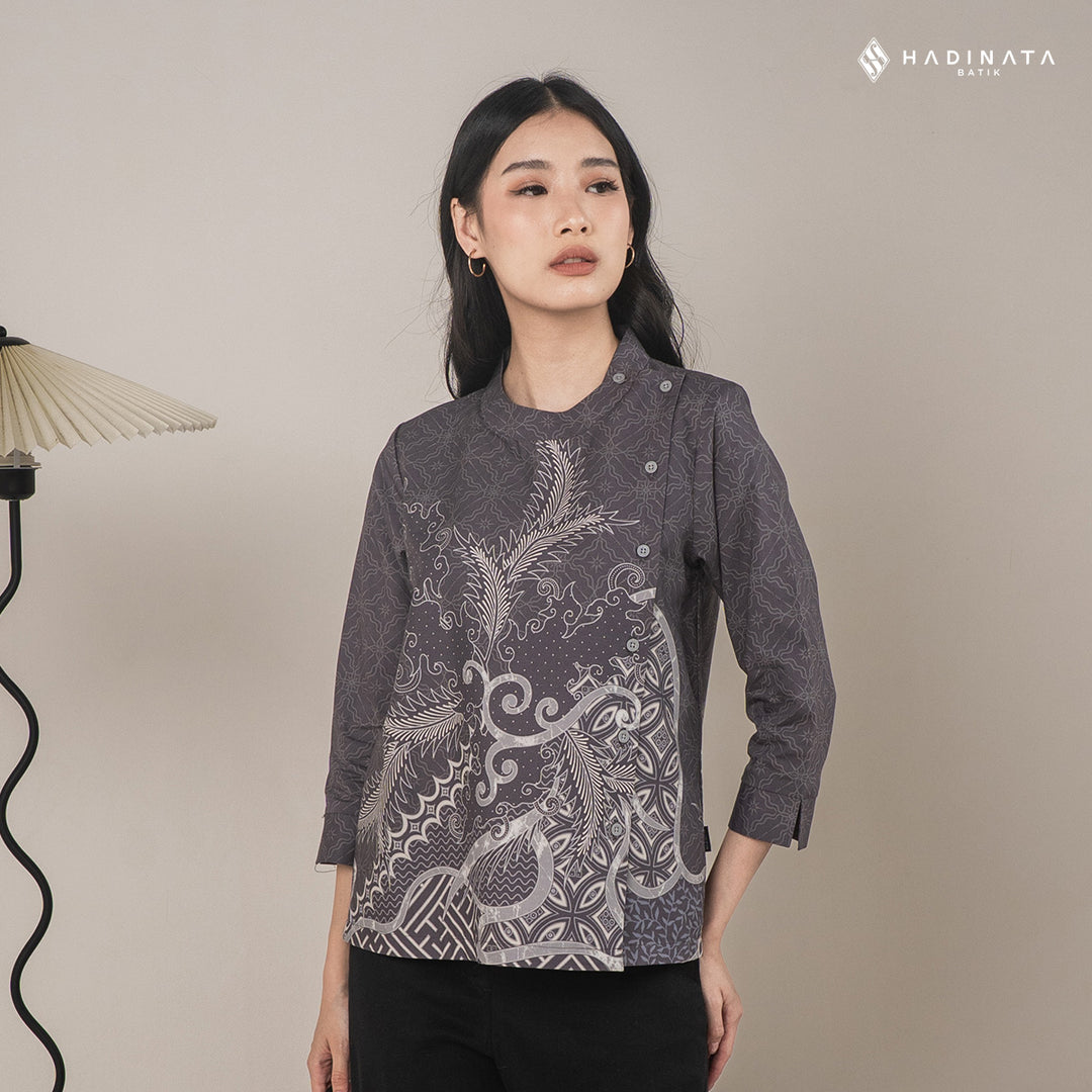 Hadinata Batik Premium Blouse Batik Wanita Superfine Datura Grey