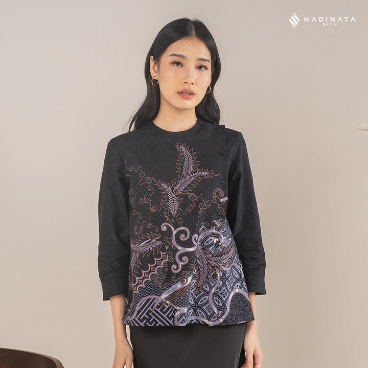 Hadinata Batik Premium Blouse Batik Wanita Superfine Datura Black