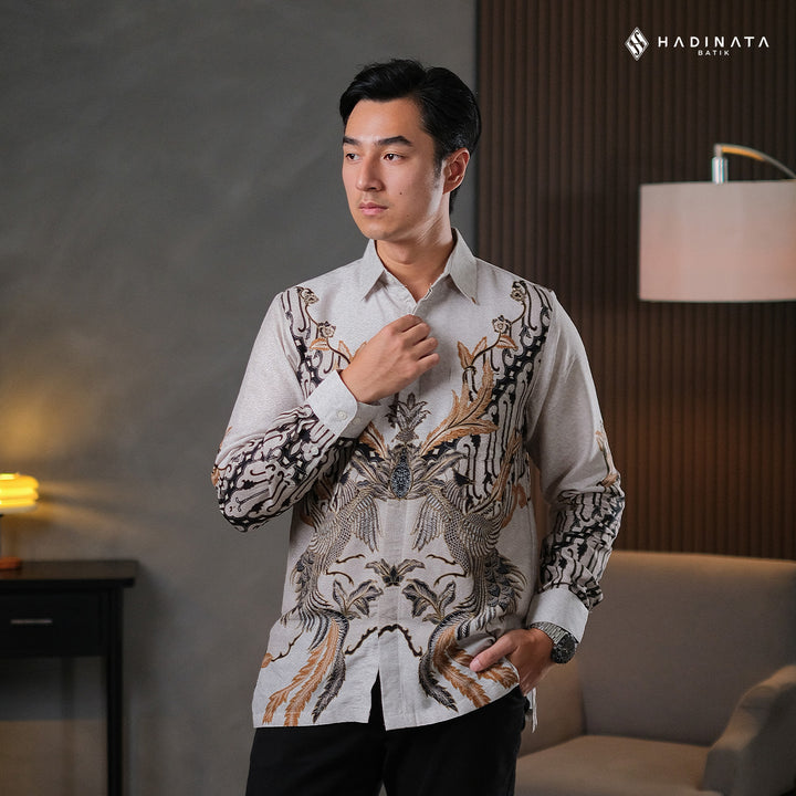 Hadinata Batik Premium Kemeja Batik Pria Lengan Panjang Dobby Furing Gulzar Cream