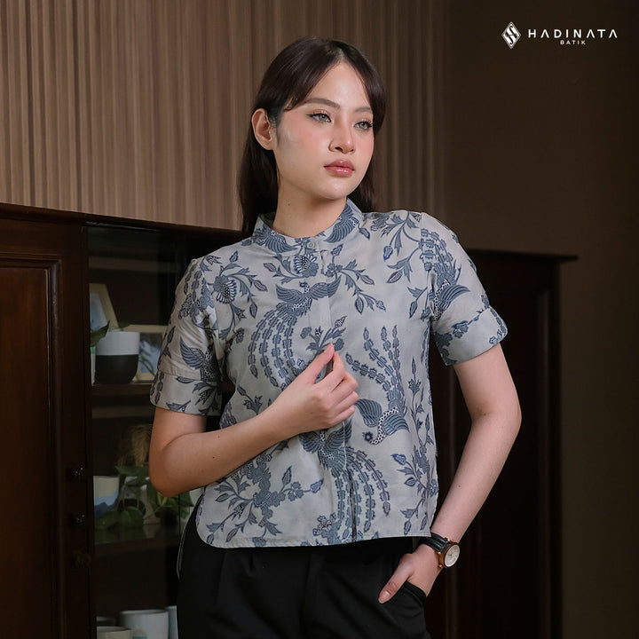 Hadinata Batik Premium Blouse Batik Wanita Lengan Pendek Superfine Wihangga Blue