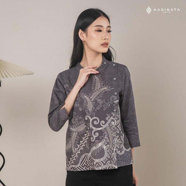Hadinata Batik Premium Blouse Batik Wanita Superfine Datura Grey