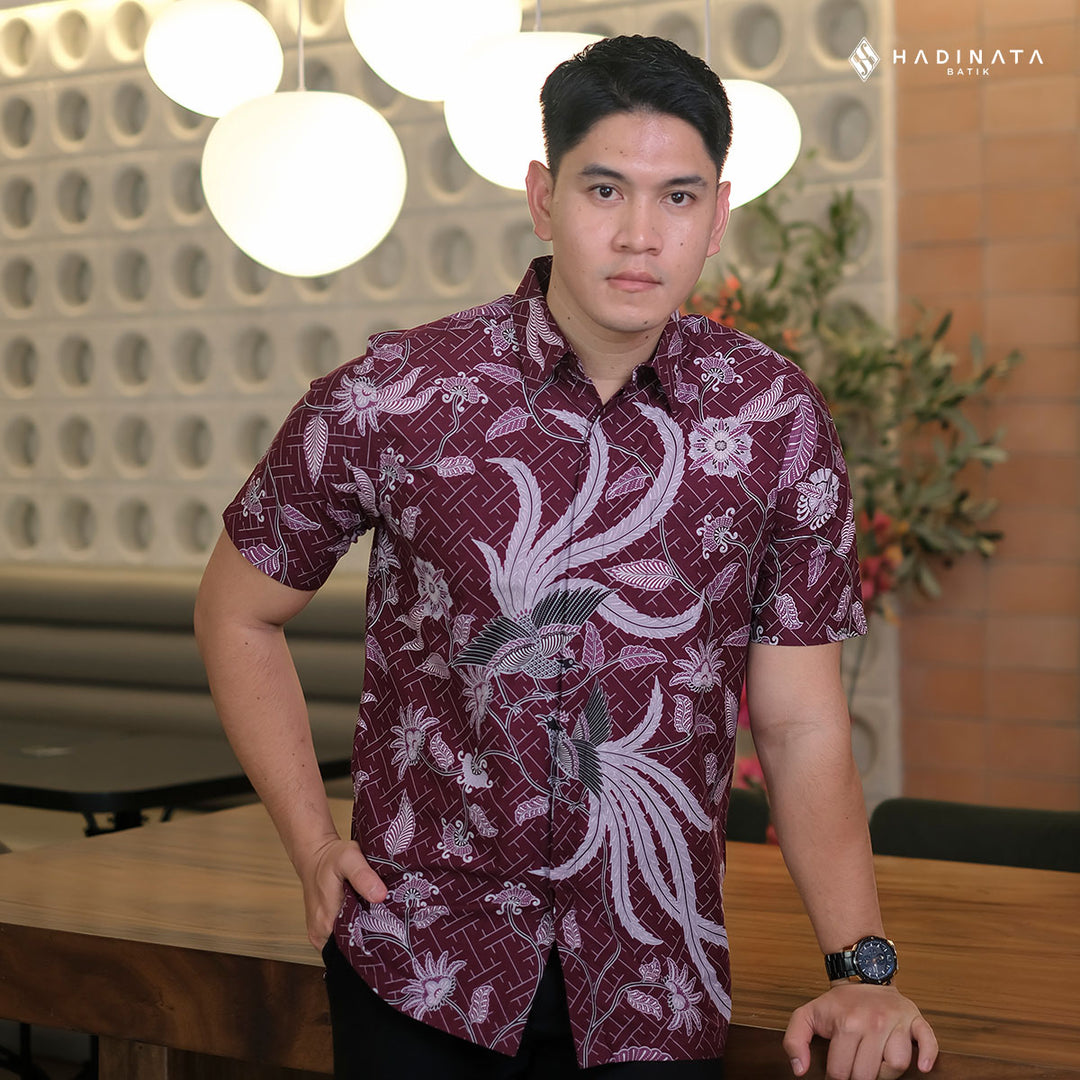 Hadinata Batik Premium Kemeja Batik Pria Lengan Pendek Superfine Klarsa Maroon