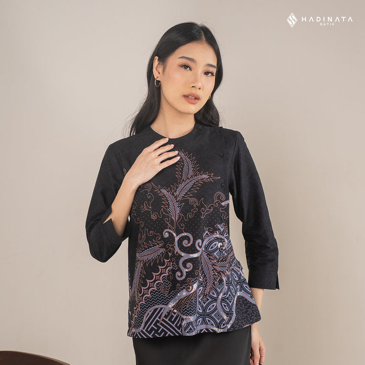 Hadinata Batik Premium Blouse Batik Wanita Superfine Datura Black