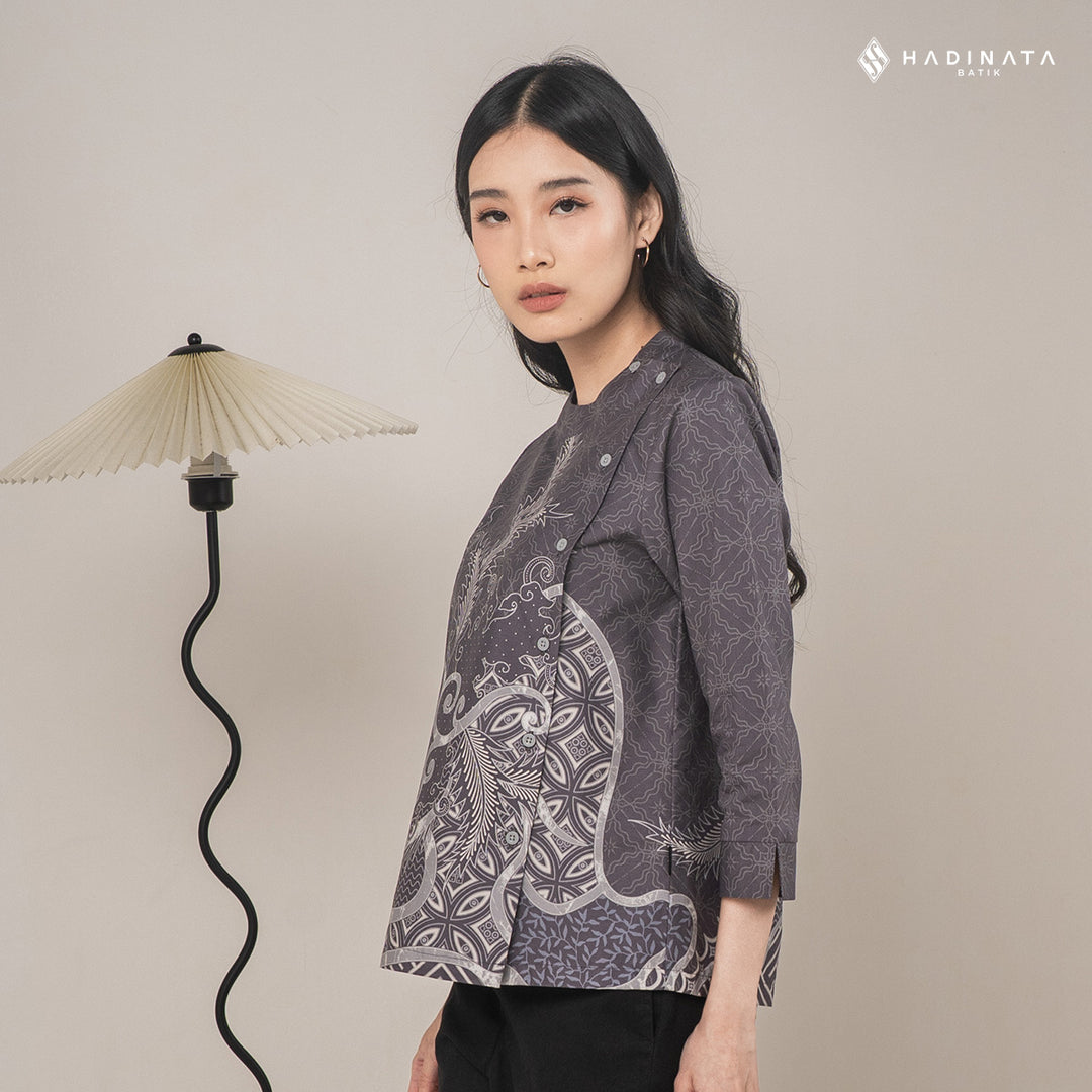 Hadinata Batik Premium Blouse Batik Wanita Superfine Datura Grey