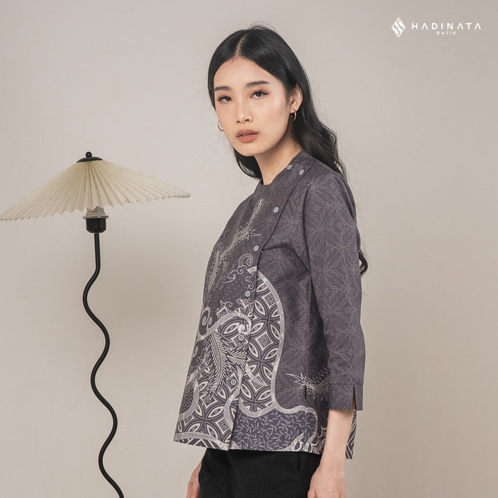 Hadinata Batik Premium Blouse Batik Wanita Superfine Datura Grey