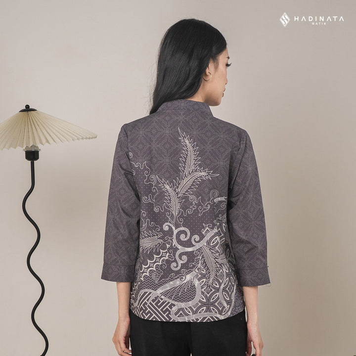 Hadinata Batik Premium Blouse Batik Wanita Superfine Datura Grey