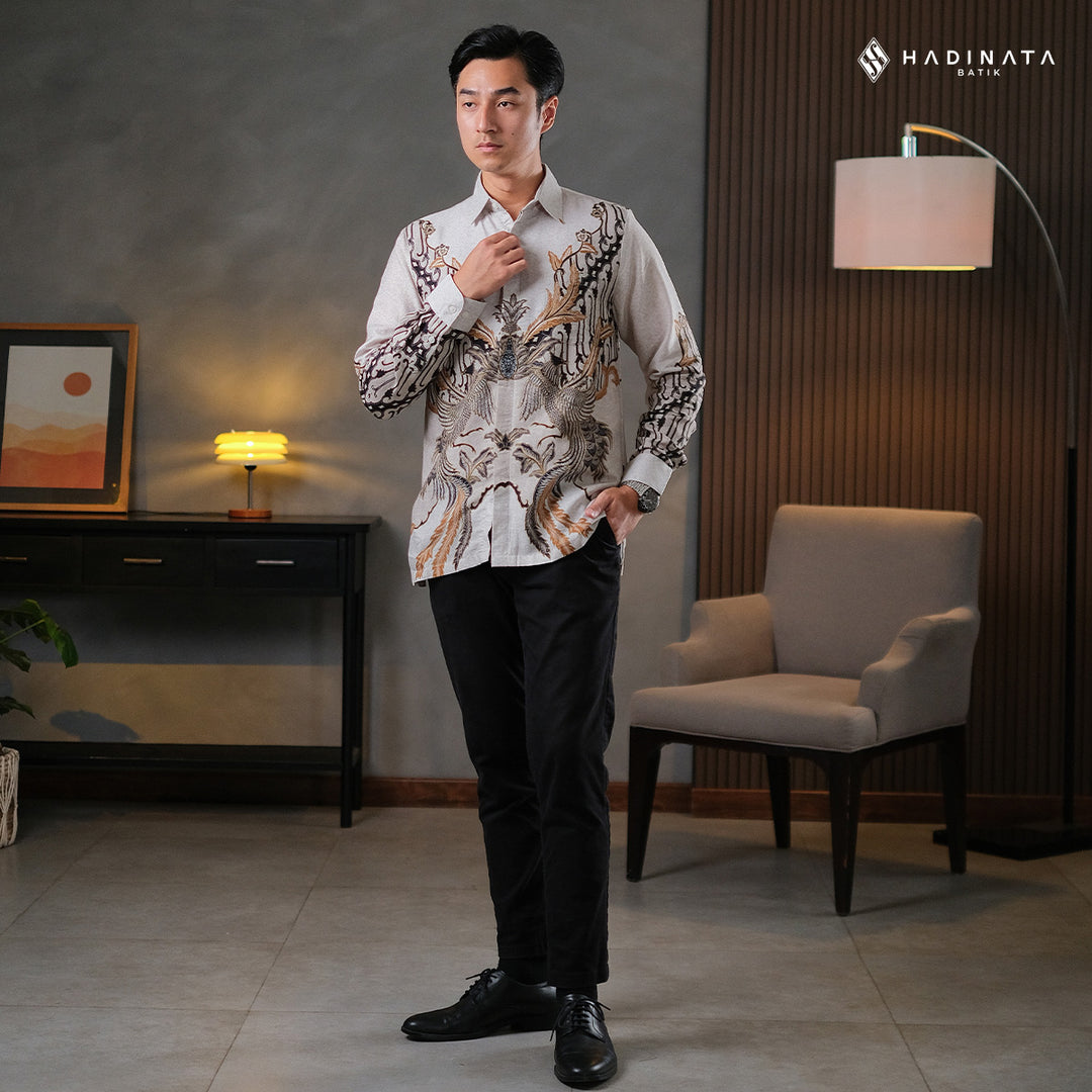 Hadinata Batik Premium Kemeja Batik Pria Lengan Panjang Dobby Furing Gulzar Cream
