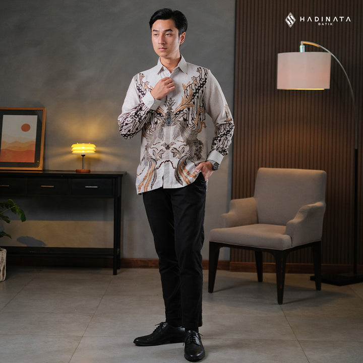 Hadinata Batik Premium Kemeja Batik Pria Lengan Panjang Dobby Furing Gulzar Cream