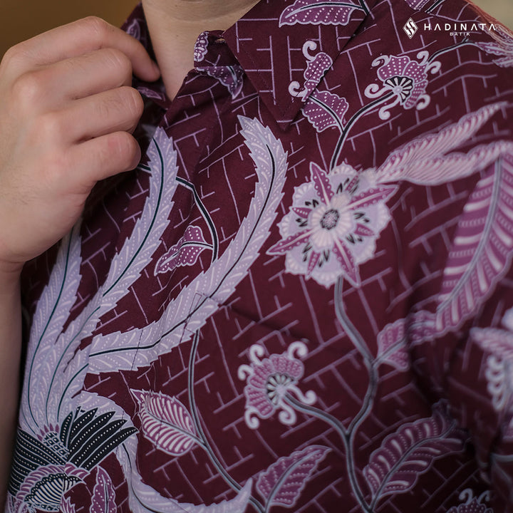 Hadinata Batik Premium Kemeja Batik Pria Lengan Pendek Superfine Klarsa Maroon