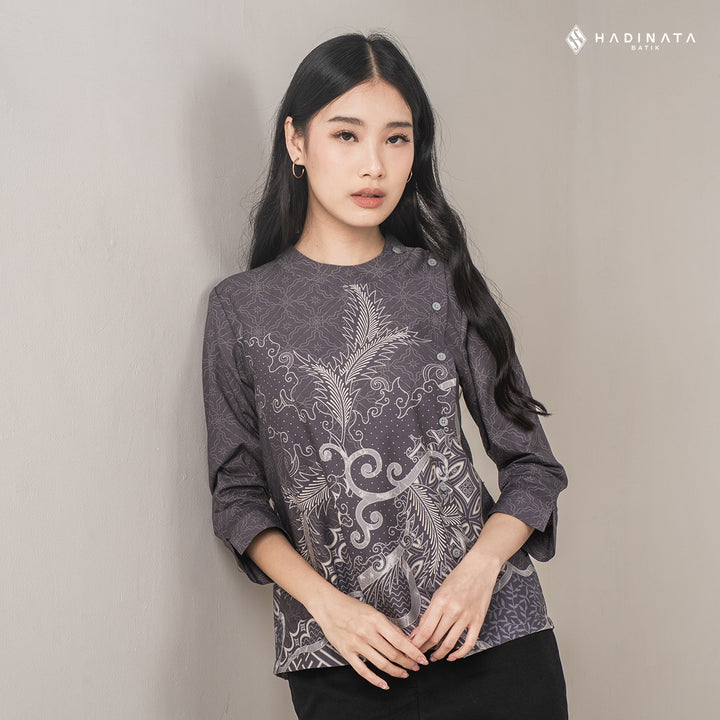 Hadinata Batik Premium Blouse Batik Wanita Superfine Datura Grey