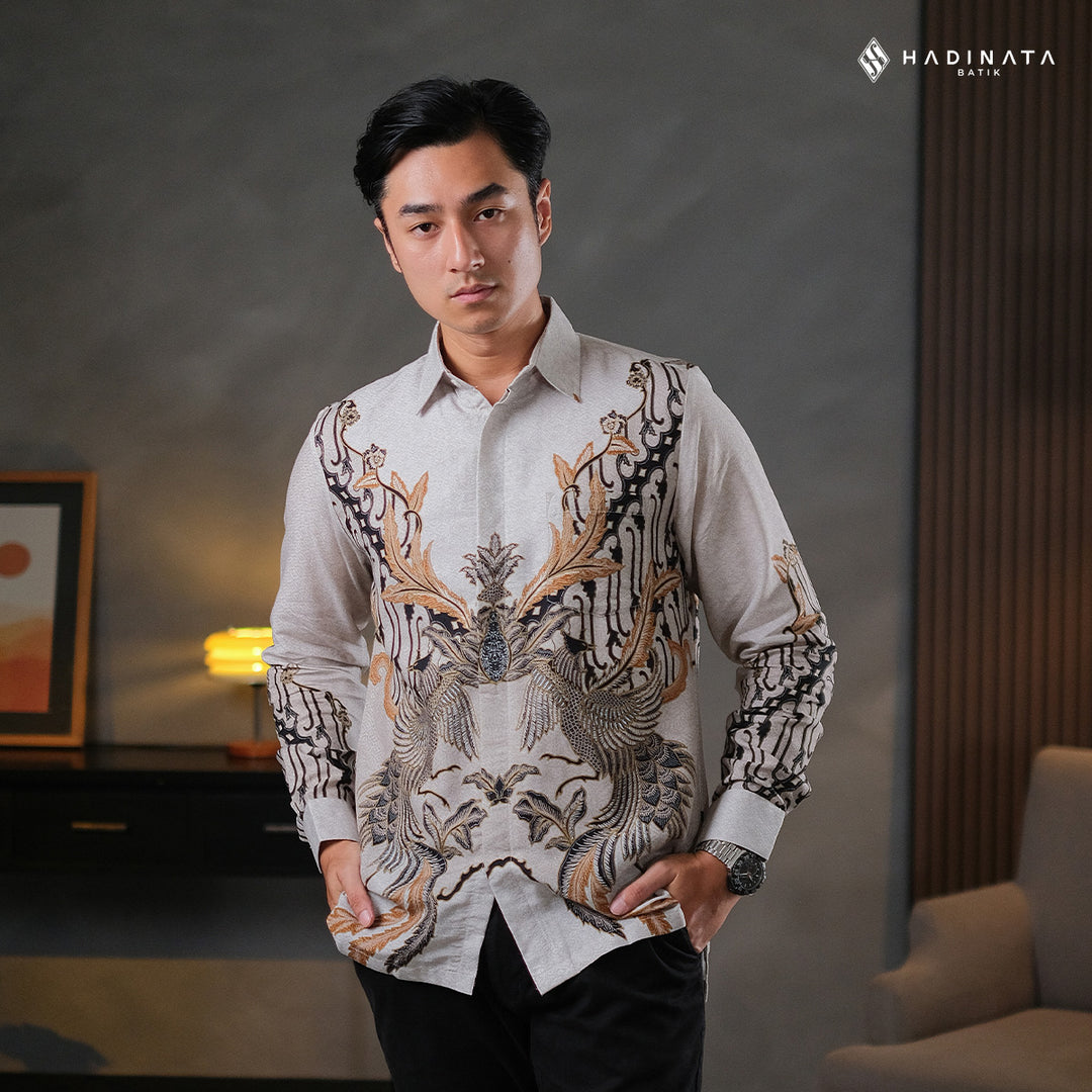 Hadinata Batik Premium Kemeja Batik Pria Lengan Panjang Dobby Furing Gulzar Cream