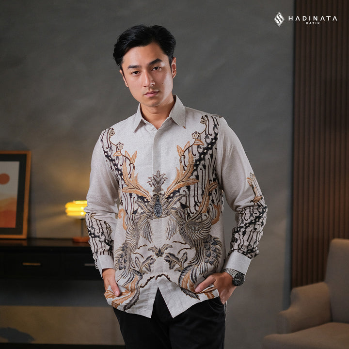 Hadinata Batik Premium Kemeja Batik Pria Lengan Panjang Dobby Furing Gulzar Cream