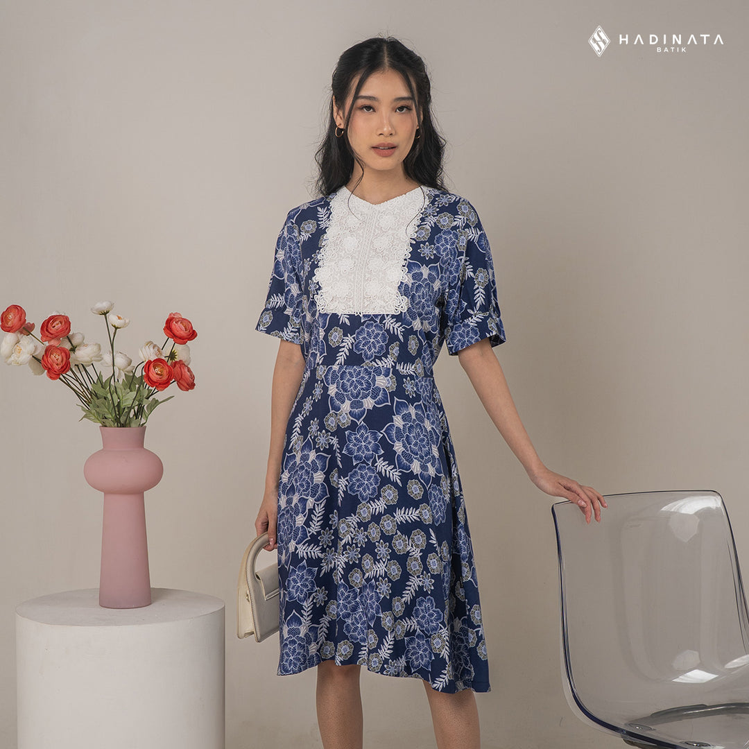 Hadinata Batik Premium Dress Batik Wanita Lavanya Navy