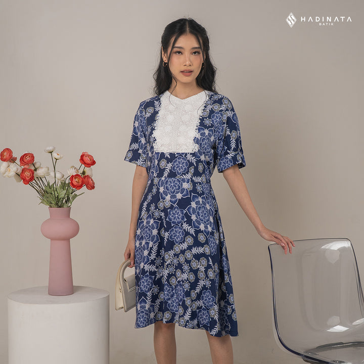 Hadinata Batik Premium Dress Batik Wanita Lavanya Navy