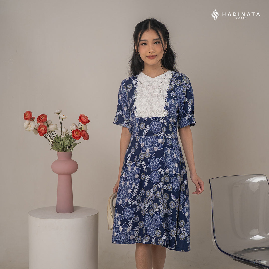 Hadinata Batik Premium Dress Batik Wanita Lavanya Navy