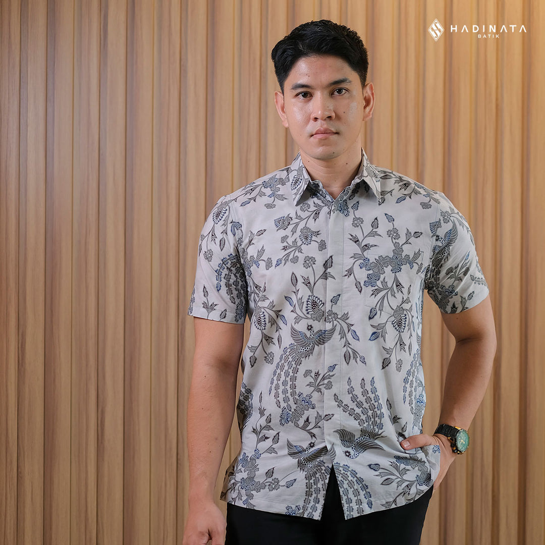 Hadinata Batik Premium Kemeja Batik Pria Lengan Pendek Superfine Wihangga Grey