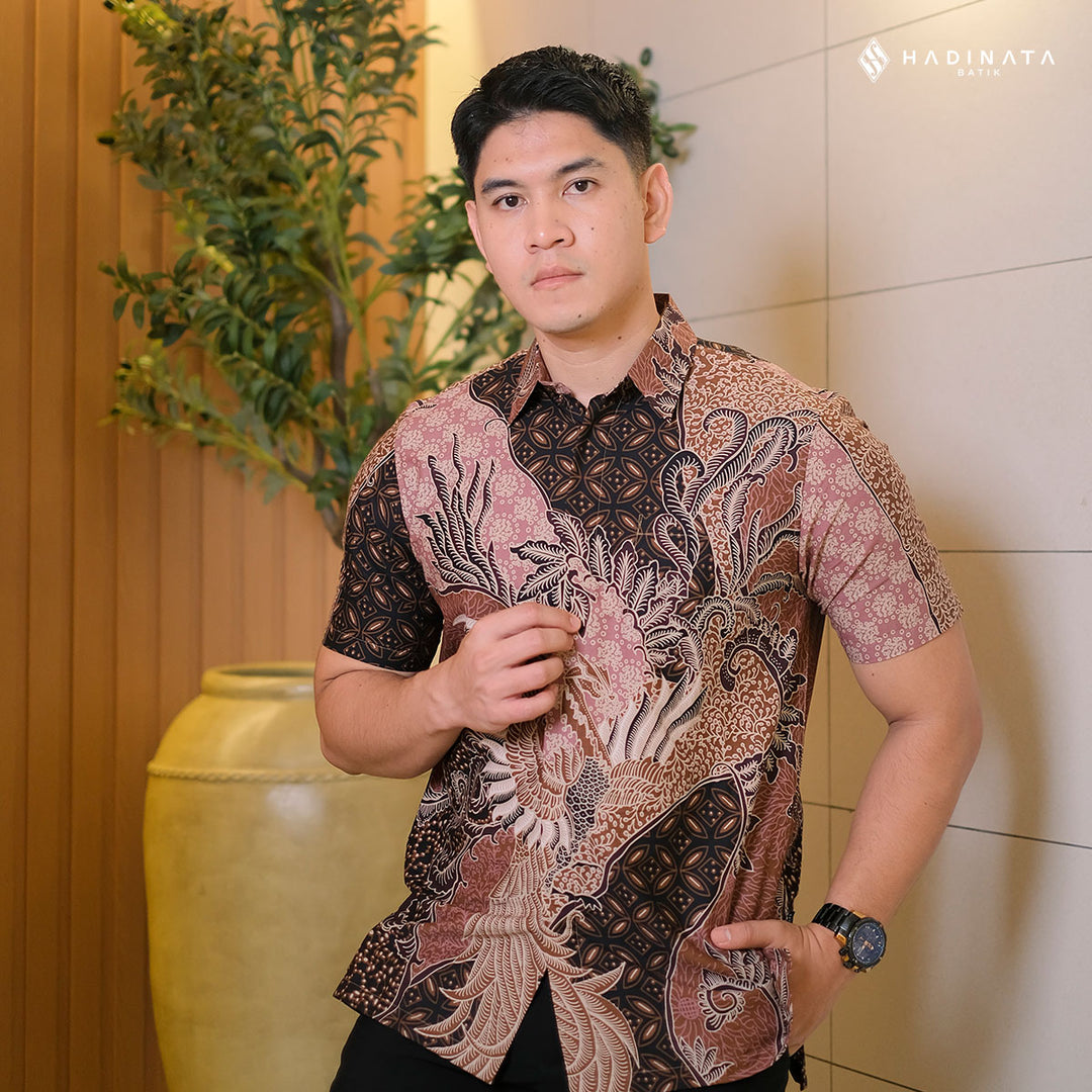 Hadinata Batik Premium Kemeja Batik Pria Lengan Pendek Superfine Bhumi Paksi Brown