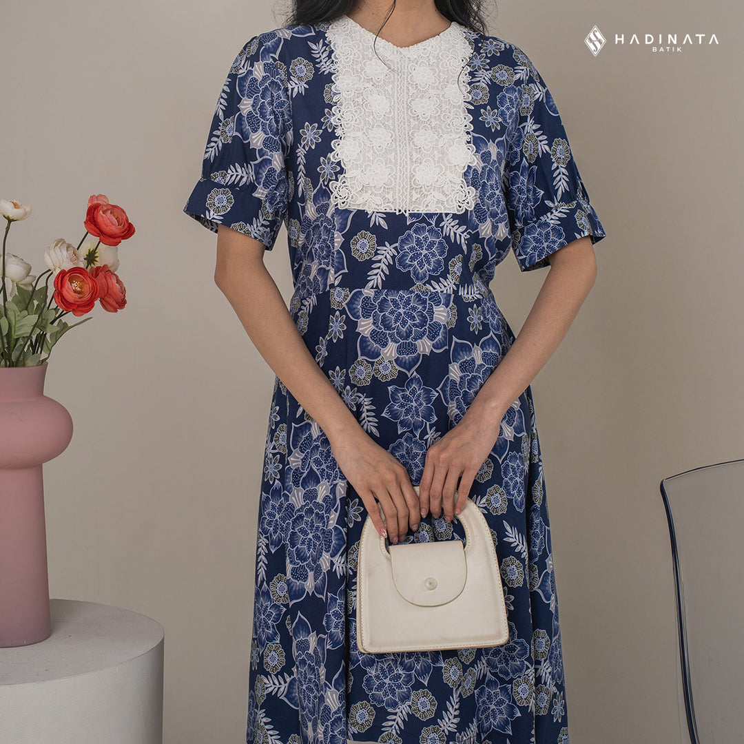 Hadinata Batik Premium Dress Batik Wanita Lavanya Navy