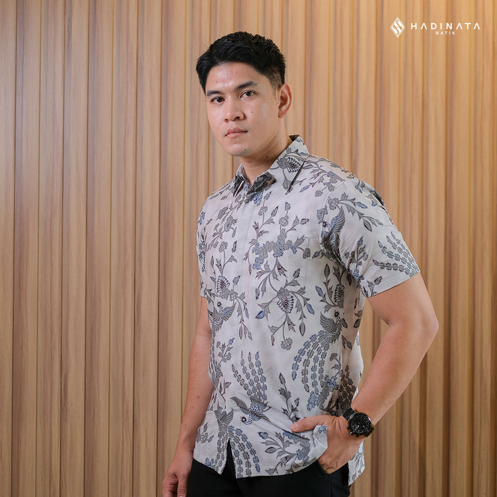 Hadinata Batik Premium Kemeja Batik Pria Lengan Pendek Superfine Wihangga Grey