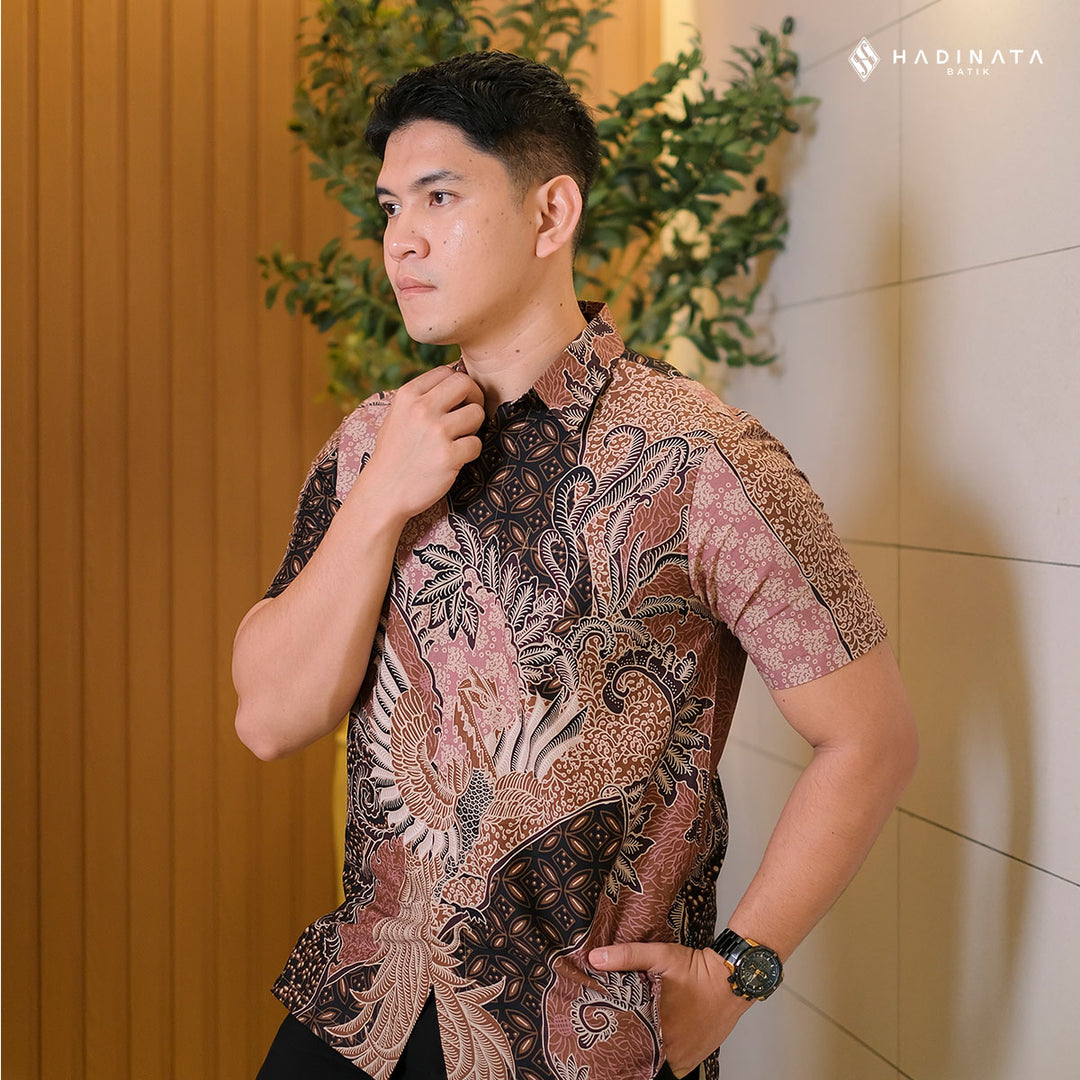 Hadinata Batik Premium Kemeja Batik Pria Lengan Pendek Superfine Bhumi Paksi Brown
