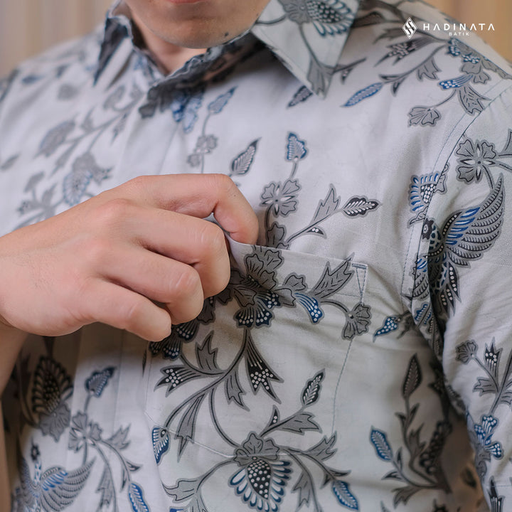 Hadinata Batik Premium Kemeja Batik Pria Lengan Pendek Superfine Wihangga Grey