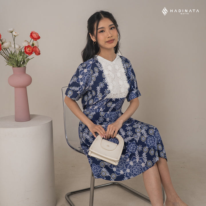 Hadinata Batik Premium Dress Batik Wanita Lavanya Navy