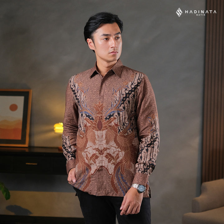 Hadinata Batik Premium Kemeja Batik Pria Lengan Panjang Dobby Furing Gulzar Brown