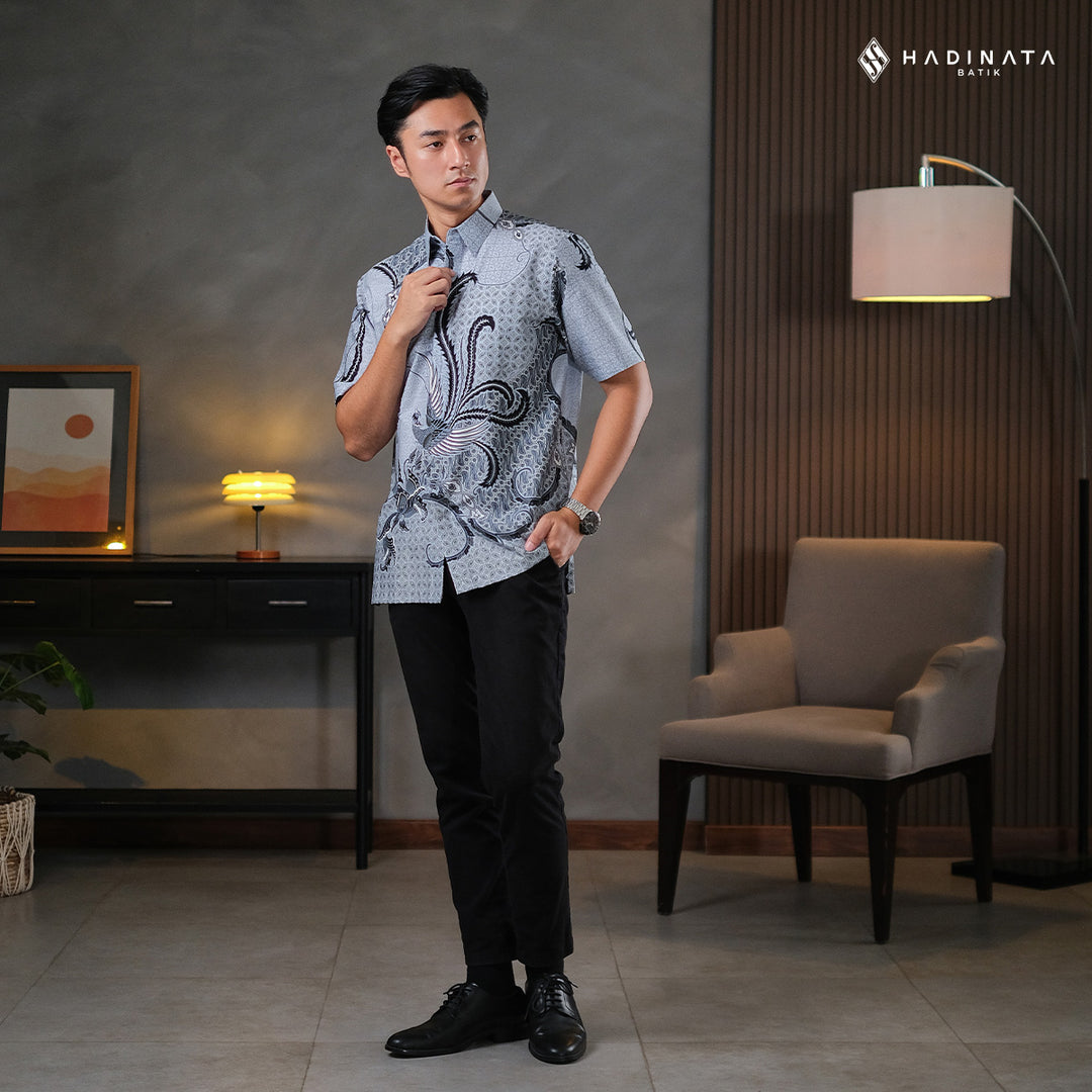 Hadinata Batik Premium Kemeja Batik Pria Lengan Pendek Superfine Mahija Grey