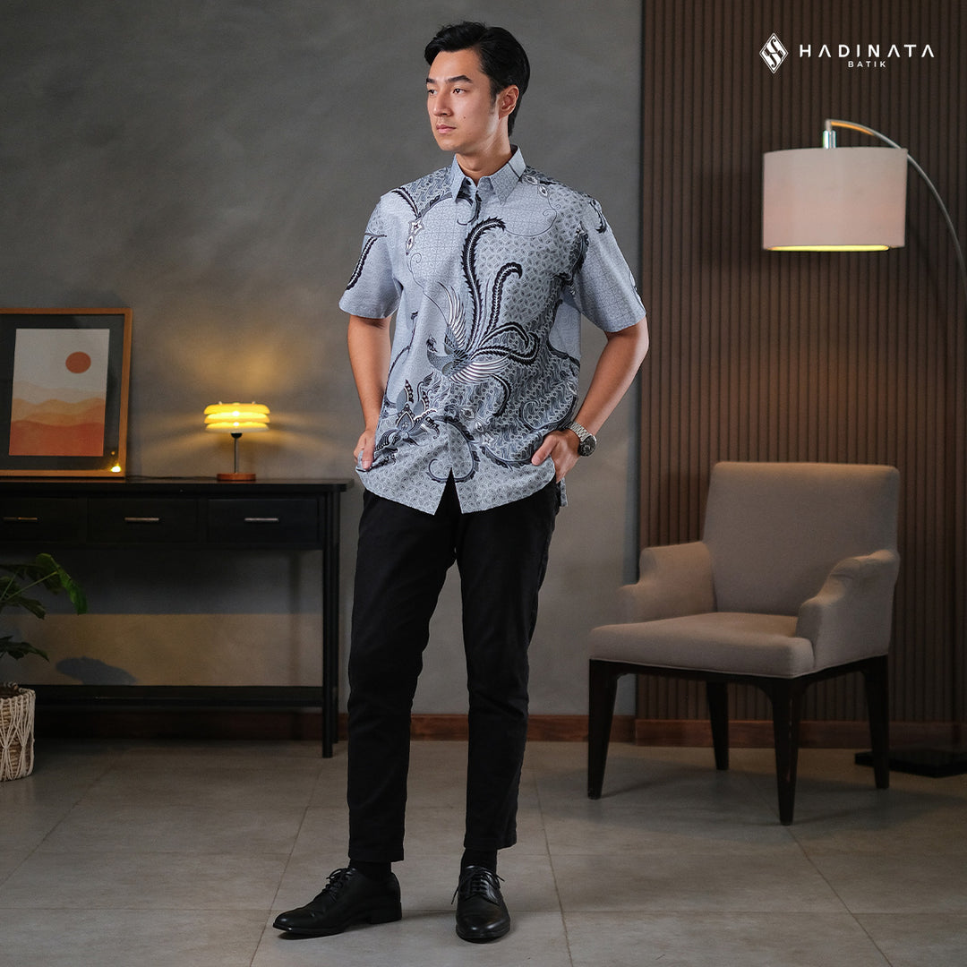 Hadinata Batik Premium Kemeja Batik Pria Lengan Pendek Superfine Mahija Grey