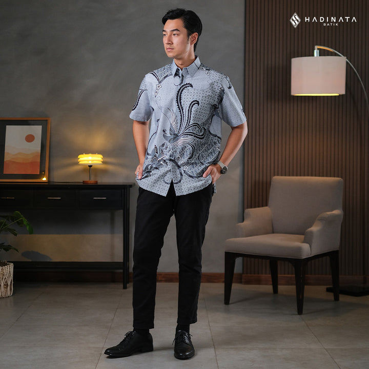 Hadinata Batik Premium Kemeja Batik Pria Lengan Pendek Superfine Mahija Grey